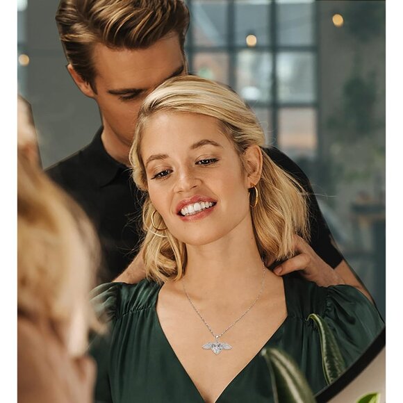 Angel Wings Necklace Sterling Silver Love Heart Birthstone for Women - Picture 5 of 6